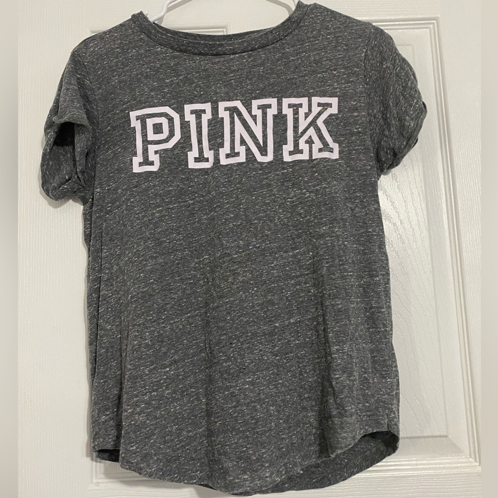 pink gray shirt